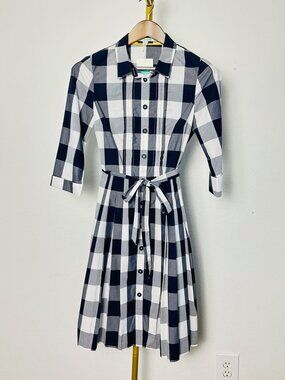 Boden Navy White Buffalo Plaid Shirt Dress - US 4R - NWT